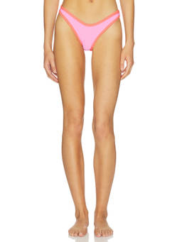 POST SWIM - Contrast Women's Ribbed Pull-On Bikini Bottom Radiant Pink