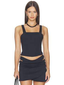 POST SWIM - Lynn Women's Square Neck Hook & Loop Tankini Top Brave Black