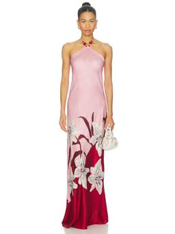 ROAME. - Tallulah Women's Floral Halter Neck Maxi Dress Pink