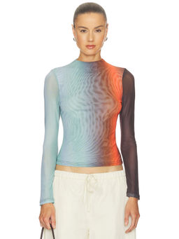 ROAME. - Evie Mesh Women's Semi-Sheer Long Sleeve Top Orange