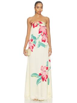 Rebecca Vallance - Sunblush Bloom Women's Floral Print Strapless Maxi Dress Ivory