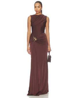 Rebecca Vallance - Hazine Women's Ruched Jewel Detail Maxi Dress Brown