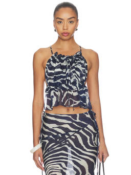 Reina Olga - Maronti Women's Zebra Print Tie-Up Chiffon Crop Top Blue