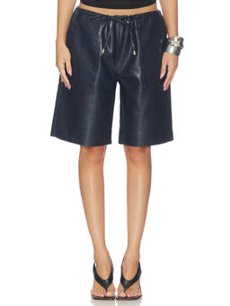 Rag & Bone - Claire Women's Faux Leather Drawstring Bermuda Shorts Navy Blue