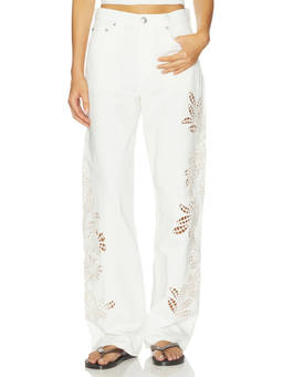 Rag & Bone - Shea Women's Full Straight Floral Cutout Jeans White