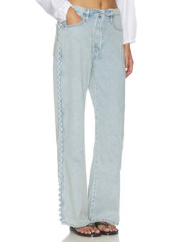 Rag & Bone - Featherweight Women's Drawstring Scalloped Straight Jeans Blue