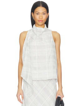 Rag & Bone - Adela Plaid Women's Sleeveless High Neck Top White