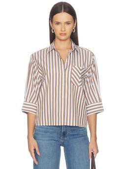 Rag & Bone - Cotton Poplin Women's Striped Button-Up Shirt Brown