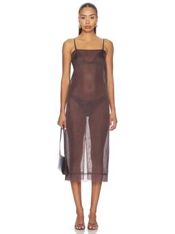 RENGGLI - Organza Women's Sleeveless Cami Midi Dress Brown