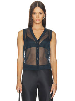 RENGGLI - Sheer Knit Women's Sleeveless Button-Down Vest Sapphire