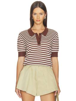 RENGGLI - Stripe Knit Women's Collared Polo Top Truffle & Ecru