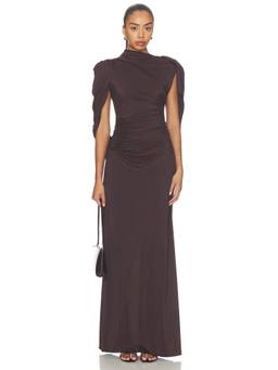 Rachel Gilbert - Aether Women's Draped Ruched Maxi Gown Brown