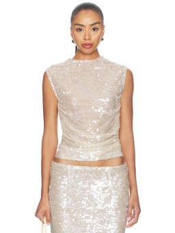 Rachel Gilbert - Marlow Women's Ruched Sequin Crop Top Cream