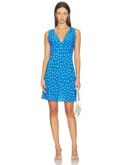 RIXO - Bohemia Spot Women's Polka Dot V-Neck Mini Dress Blue