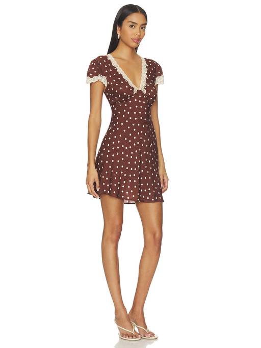 rixo polka dot dress brown Buy Layla Women's Dot Lace Trim Mini (L) Online Size:8/M The Kendall Midi Dress SUIT SHIRTS Strapless Short A-Line Homecoming