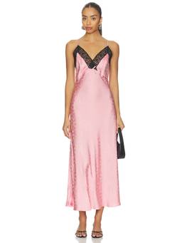 RIXO - Alberta Women's Floral Jacquard Lace Trim Maxi Dress Pink