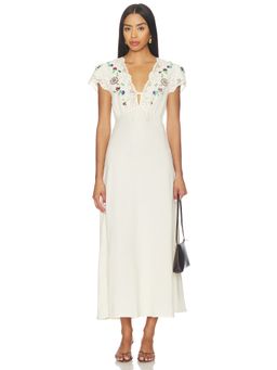 RIXO - Amari Women's Embroidered Lace Trim Midi Dress Cream