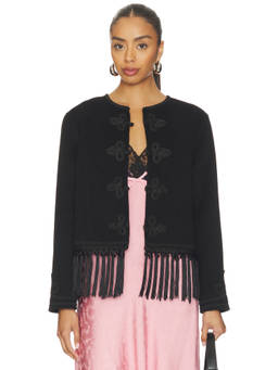 RIXO - Inga Women's Tassel Trim Loop Button Jacket Black