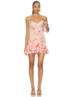 ROCOCO SAND - Ruffle Women's Floral Ombre Shoulder Strap Mini Dress Peach