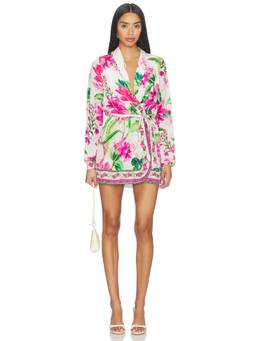 ROCOCO SAND - Mini Women's Floral Print Wrap Tie-Up Mini Dress Ivory