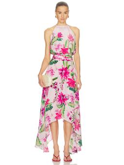 ROCOCO SAND - Hanky Hem Women's Floral Print Halter Neck Maxi Dress Ivory