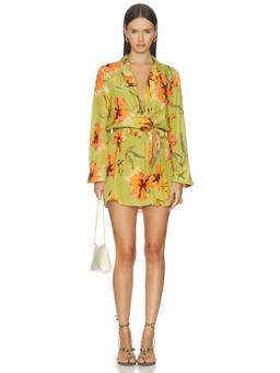 ROCOCO SAND - Women's Floral Print Long Sleeve Wrap Mini Dress Olive