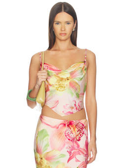 ROCOCO SAND - Women's Floral Printed Cowl Neck Satin Top Pink