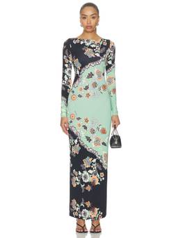 Roberto Cavalli - Floral Print Women's Long Sleeve Bodycon Maxi Dress Green