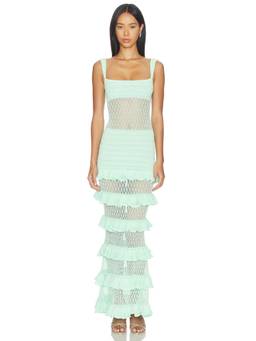 Retrofete - Pointelle Mesh Women's Sleeveless Ruffled Maxi Dress Mint