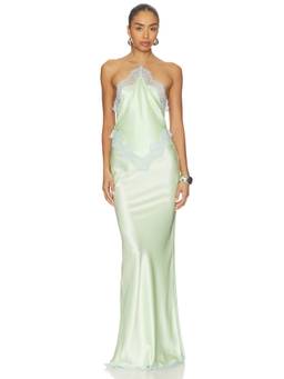 Retrofete - Charmeuse Women's Lace Trim Halter Maxi Dress Green