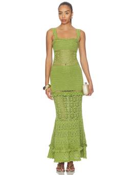 Retrofete - Winona Women's Sheer Crochet Knit Maxi Dress Metallic