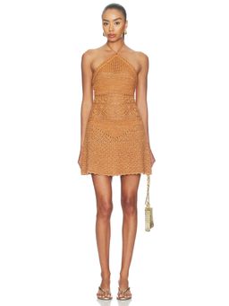 Retrofete - Florentina Women's Sheer Crochet Halter Neck Mini Dress Metallic