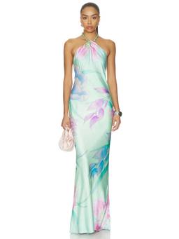 Retrofete - Anat Women's Halter Neck Floral Maxi Dress Green