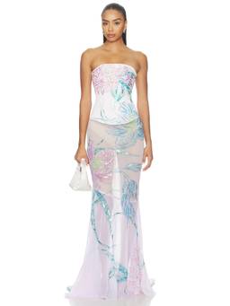 Retrofete - Alinea Women's Strapless Sequin Corset Maxi Dress Pink
