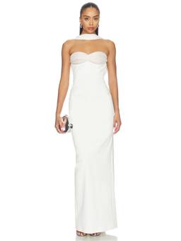 Retrofete - Daufine Women's Halter Neck Built-In Bra Maxi Dress White