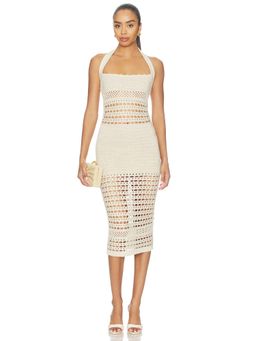 Retrofete - Jaycee Crochet Women's Halter Neck Midi Dress Bone