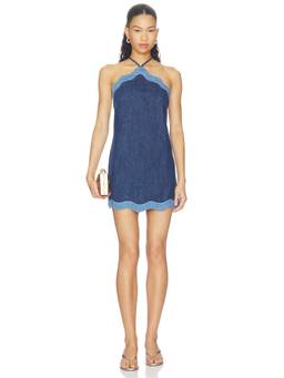 Retrofete - Tasia Women's Halter Neck Denim Mini Dress Blue