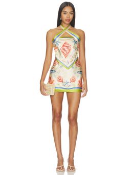 Retrofete - Cable Women's Halter Neck Satin Mini Dress Aqua
