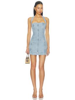 Retrofete - Vivara Denim Women's Halter Neck Mini Dress Blue