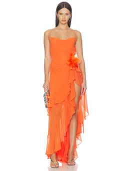 Retrofete - Samara Women's Hi-Low Sleeveless Chiffon Maxi Dress Orange