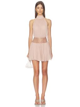 Retrofete - Daly Women's Halter Neck Embellished Mini Dress Taupe
