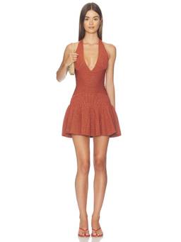 Retrofete - Azelma Knit Women's Halter Neck Bodycon Mini Dress Metallic Rust