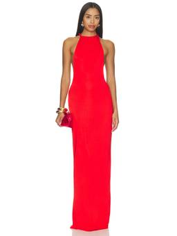 Retrofete - Blodwen Women's Halter Neck Open Back Maxi Dress Red