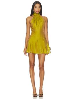 Retrofete - Lilacine Women's Halter Neck Pleated Hem Mini Dress Mustard