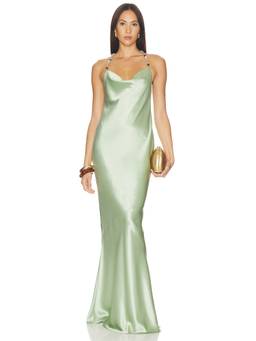 Retrofete - Women's Beaded Strap Cowl Neck Maxi Dress Matcha
