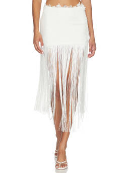 Retrofete - Amaris Women's Lace Trim Fringe Hem Maxi Skirt Ivory