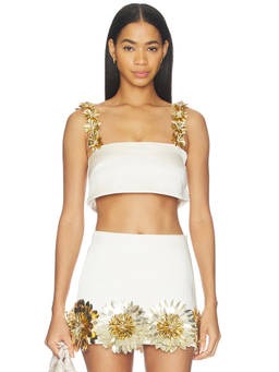 Retrofete - Sinead Women's Sequin Floral Strap Crop Top Cream