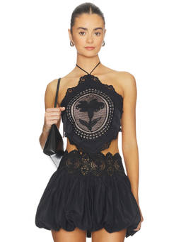 Retrofete - Summer Women's Floral Lace Halter Neck Crop Top Black
