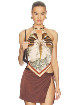 Retrofete - Zaphira Women's Printed Halter Neck Sleeveless Top Ochre