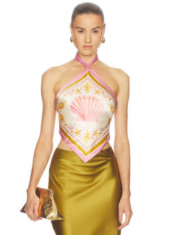 Retrofete - Jamie Women's Printed Halter Neck Sleeveless Top Mustard